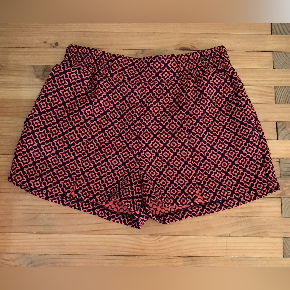 Moonlight Boutique Women's Size M Orange & Navy Tapestry Shorts, Elastic Back